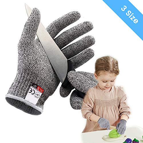 OUTERDO Schnittsichere Handschuhe für Kinder  Leistungsfähiger Level 5 Schutz, Schnittfeste Handschuhe lebensmittelecht,XXS für 5-8 Jährige
