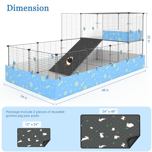 Guinea Pig Cages with Tarp and Bedding Pee Pad Liner, 2-Story Large Guinea Pig Playpen C&C Loft Cage for 2 Rabbit Bunny Chinchilla Small Animal Habitat for Indoor - Image 2