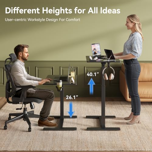 KYDEVO Mobile Standing Desk with Hidden Wheels, Pneumatic Height Adjustable Overbed Bedside Table, Portable Rolling Sit-Stand Workstation with Cup Holder & Headphone Hook for Hospital Home Office Use - Image 4