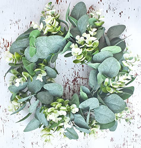 Grbambi 2Pc Artificial Eucalyptus Wreath Fabric Eucalyptus Leave Wreath Round Green Wreath For Farmhouse Wall Window Decor #TOP1