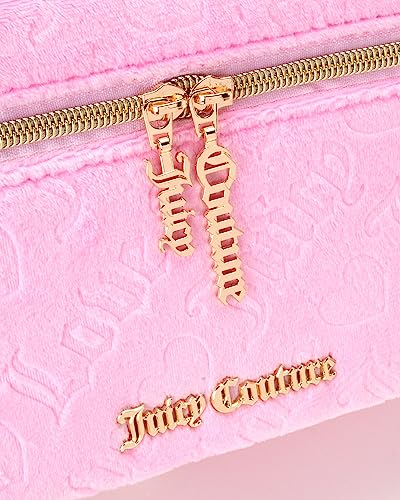 Juicy Couture Pink Makeup Bag Cosmetics Organizer Travel Essentials Train Case Velour Heart Logo3