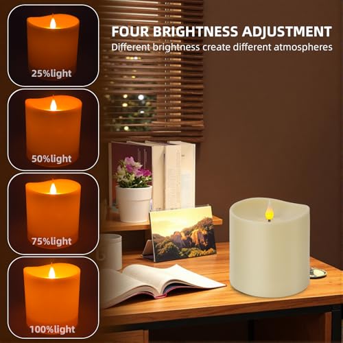 Image of Flameless LED Candle with Remote, 4x4 Inch Battery Operated Plastic Pillar Candle, Realistic Flickering Flame, Timer & Brightness Control, Ivory - Safe for Kids & Pets, Great for Home & Holiday Decor
