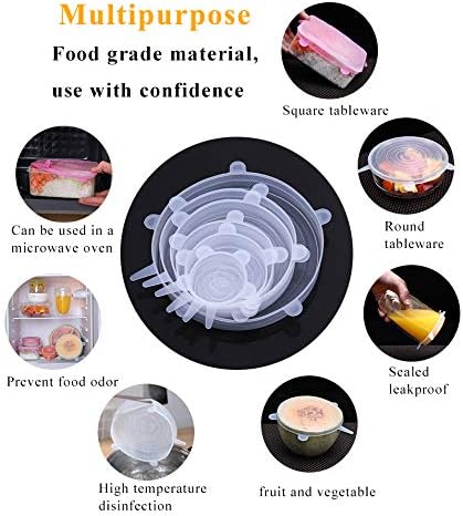 bretoes Silicone Stretch Lids 12 Pack Reusable Durable Expandable Food Covers Seal Lids Bowl Covers to Keep Your Food Fresh, For Various Size & Shape