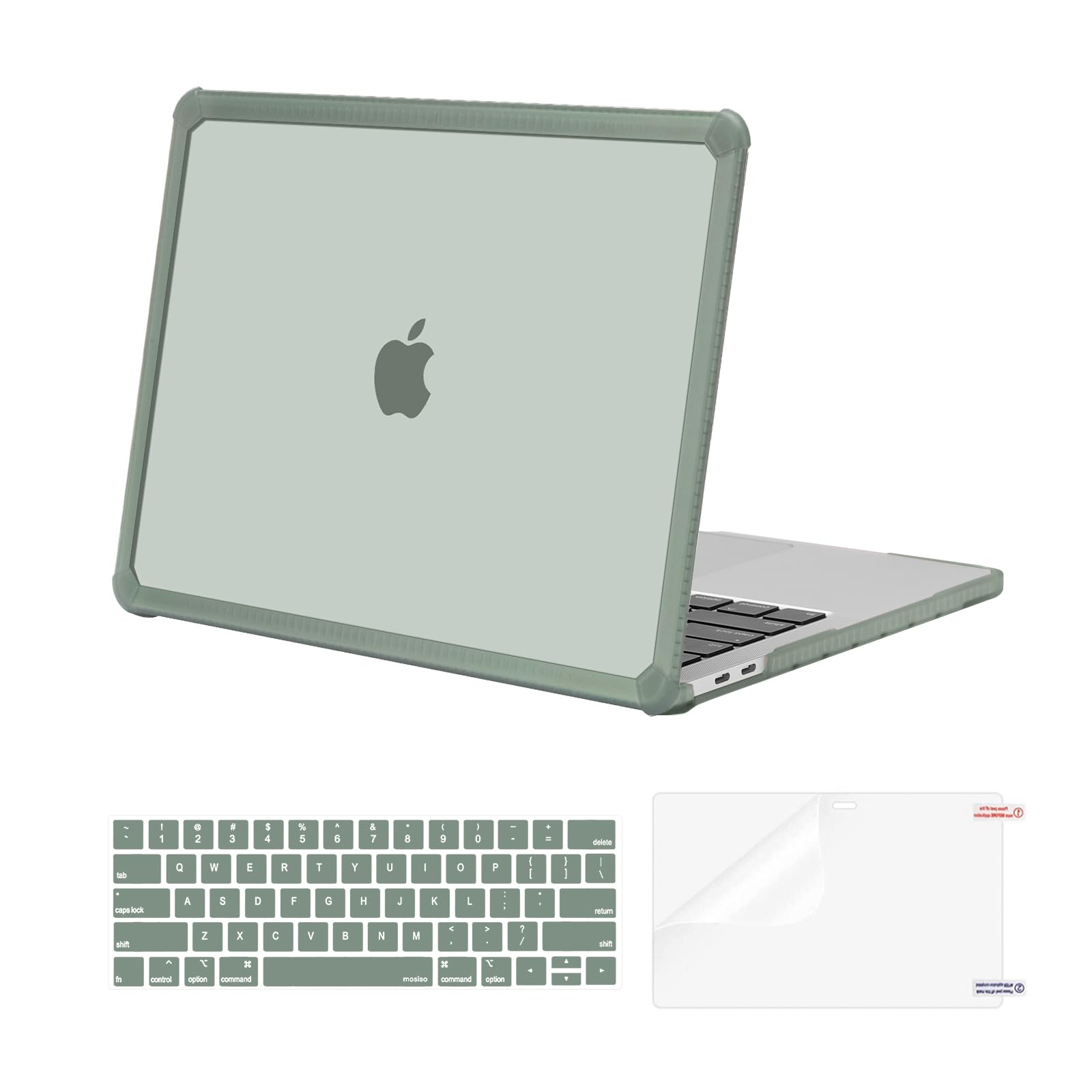 MOSISO Compatible with MacBook Pro 13 inch Case M2 2025-2016 A2338 M1 A2251 A2289 A2159 A1989 A1708 A1706, Anti-Cracking Heavy Duty Plastic TPU Bumper Hard Case&Keyboard Skin&Screen Film,Emerald Green