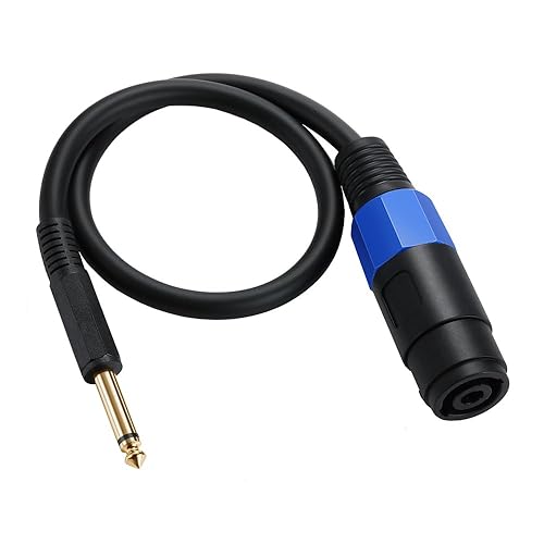 Cable de altavoz Speakon de 1.6 ft, calibre 22 (AWG), Speakon hembra a ángulo recto de 14 pulgadas 0.250 in macho TS mono enchufe adaptador