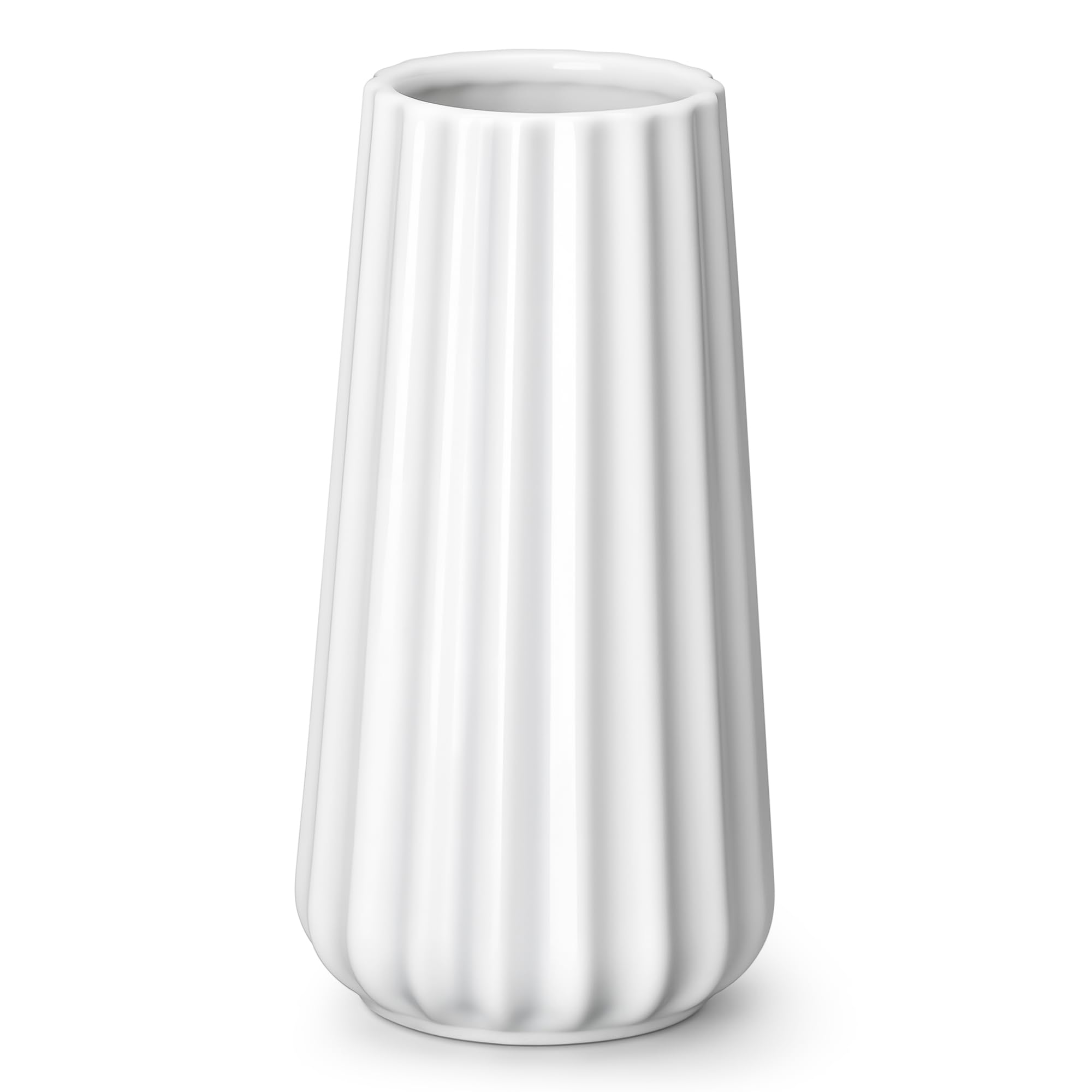 Modern Ribbed Ceramic Vase - White