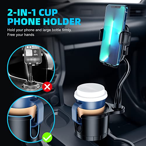 Cup Holder Phone Mount, Fonken 2 In 1 Cup Car Phone Holder For Car [Stable & Adjustable] Goosenecks Car Cup Holder Expander With Cell Phone Holder 360° Rotation Phone Cup Holder For Car Fit All Phones #TOP1