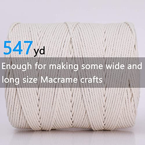 Macrame Cord 4Mm X 547Yards, Natural Cotton Macrame Rope - 4 Strands Twisted Macrame Cotton Cord For Wall Hanging, Plant Hangers, Crafts, Gift Wrapping And Wedding Decorations（4Mmx500M） #TOP2