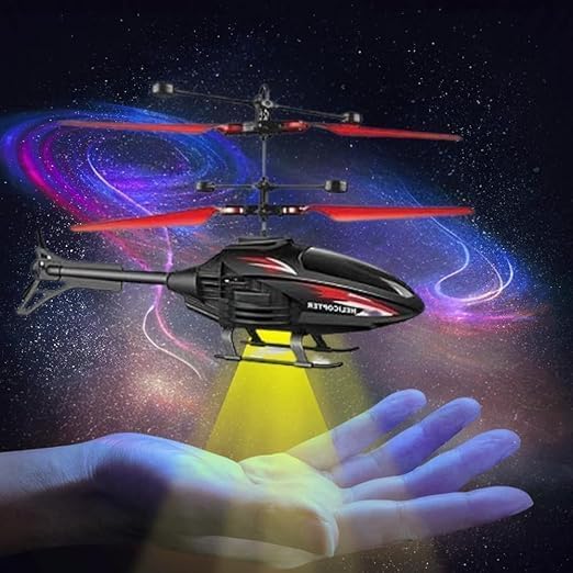 Image of Flying Toy Helicopter with Hand Gravity Sensor Watch | Remote Control RC Helicopter with 3D Lights & Safety Sensor | Rechargeable Aerial Toy for Kids 4+ - Pack of 1 (Color May Vary)