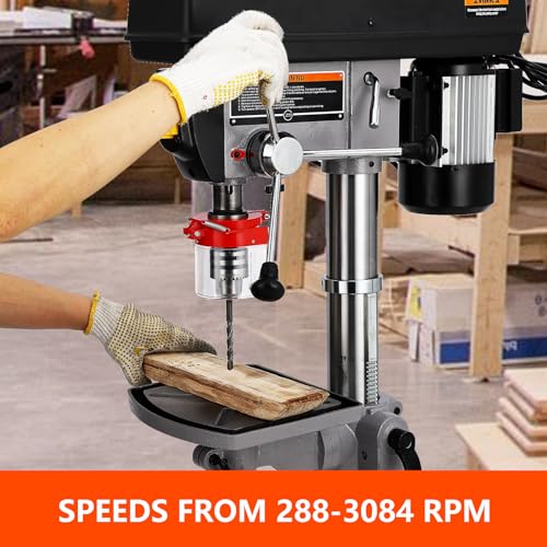 Garvee 15 in Floor Drill Press, 7.5 Amp 120V Pure Copper Motor, 288-3084 RPM Variable Speed Cast Iron Bench Drill Press, 0-45° Tilting Worktable, Tabletop Drilling Machine for Wood Metal thumbnail 2