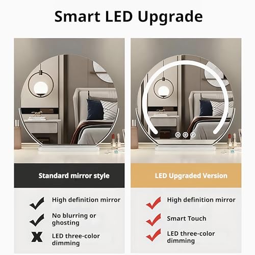 Espejo de tocador con luces, medio círculo, LED táctil miniatura 3