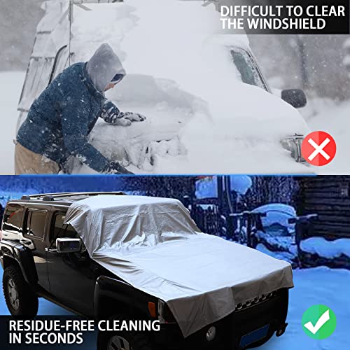 Image of PIUGILH Car Windshield Snow Cover Compatible with Hummer H2 2003-2009 /H3 2005-2009,Windshield Snow Ice Cover Sun Cover,All Weather Dustproof Windshield Cover,Protects Windshield from Rain, Sun, Frost