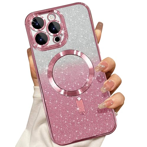 Image of Misscase for iPhone 16 Pro Max Magnetic Glitter Case Compatible with MagSafe,Camera Lens Protector Full Protection Elegant Anti-Scratch Dust-Proof Net Case Cover for iPhone 16 Pro Max Pink