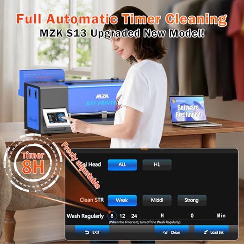 Image of MZK A3 Pro F1080 DTF Printer (XP600 Gen2),Automatic Time Cleaning Maintain+Ink Anti-Clog Filter,2X-Speed Compared to L1800,5 inch Rotatable Touch Screen,Dual Ink Level Alert+Film Cutter,Gift Ink 2 Years