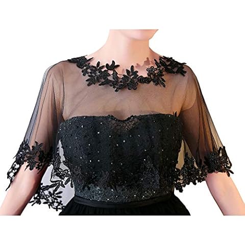 CHIC DIARY Lace Wedding Shawl Wrap for Women Evening Cape Bridal Shoulder Covers UP Scarf for Dress Prom Party (Black) Cover