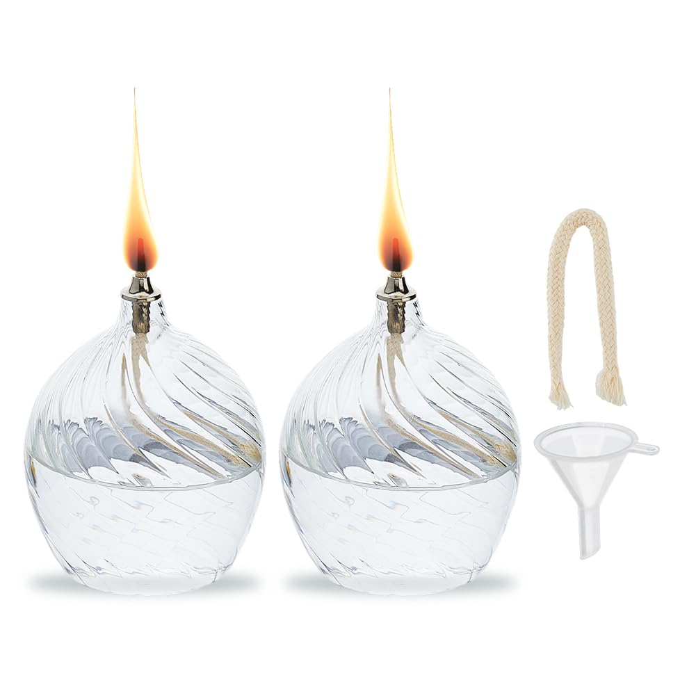 SUPERFINDINGS 2 Sets Clear Glass Oil Lamp 3.8x3.1inch Rustic Oil Lamp Lantern Chamber Oil Lamps Kerosene Lamp with Cotton Wick for Indoor Use Home Decor Lighting