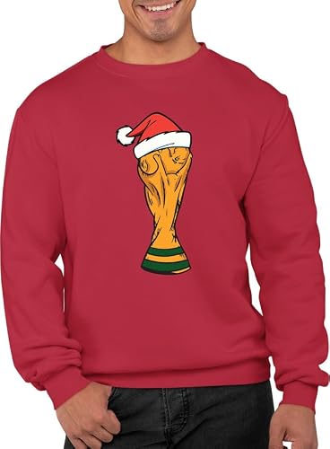Santa Hat Football Champions World Cup Trophy Funny Kids Xmas Adults Unisex Ugly Christmas Theme Xmas Jumper Xmas Sweatshirt Adults Unisex Sweater Christmas (S, Red)