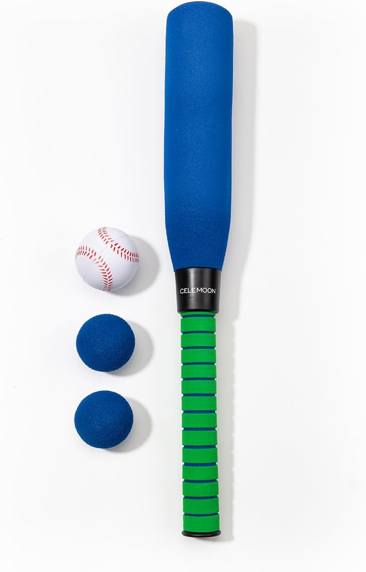 CeleMoon 22 Inch Soft Foam Kids Baseball Bat Set with 3 Balls, Gift Toys for Children Toddlers Boys Girls Age 3-5-8 Outdoor Indoor Sport T Ball Game Playing, Blue
