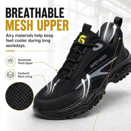 Image of Steel Toe Shoes for Men, Lightweight Safety Work Shoes, Breathable Puncture-Resistant Work Shoes for Warehouse, Factory and Light Construction