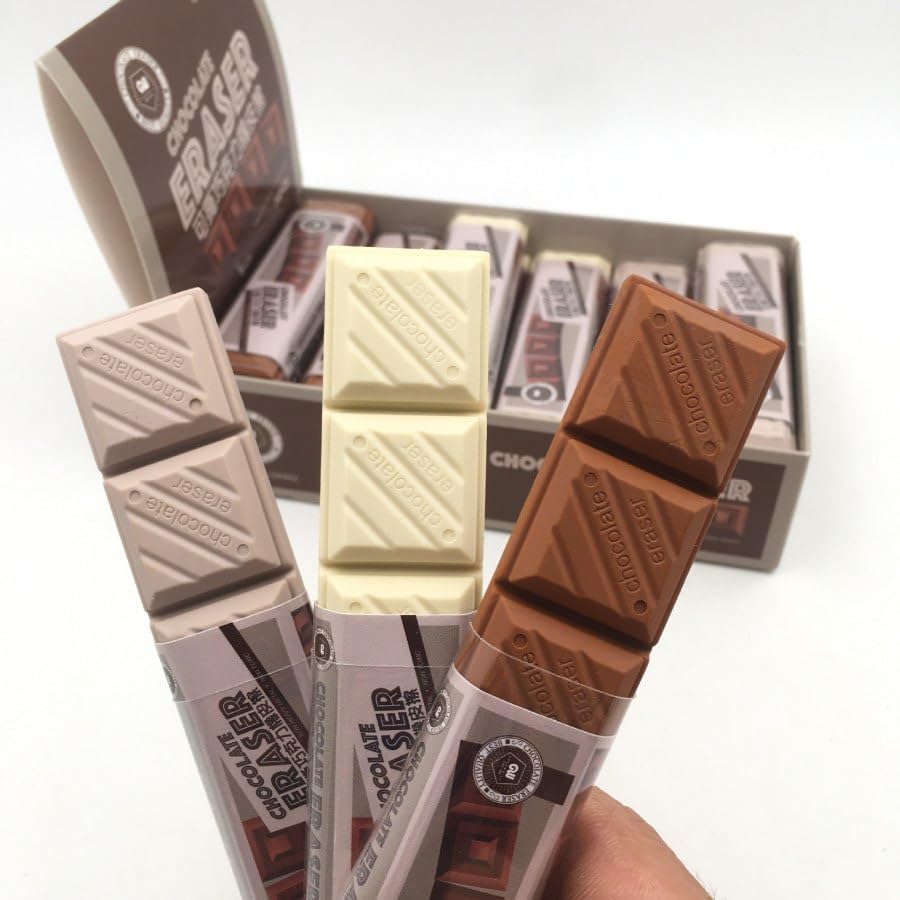 Image of DEOXY Pack of 3 Cutest Chocolate Shaped Eraser Student Award Kids Birthday Return Gift White and Dark Brown Chocolate (Chocolate Shape)