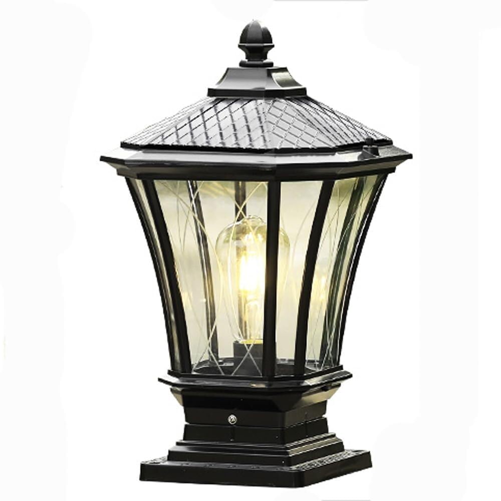 QUSYZD Post Lamp Outdoor Waterproof Ip54 Post Cap Light Aluminum Housing Lantern with Glass Lampshade E27 Garden Black Finish Pillar Lights Landscape Ligh,65cm-42cm