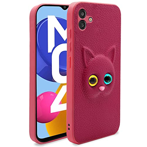 Pikkme Samsung Galaxy M04 / F04 / A04e Back Cover for Girls | Cute Cat Leather Finish | Soft TPU | Case for Samsung Galaxy M04 / F04 / A04e (Pink)- Best and cheap mobile covers in India