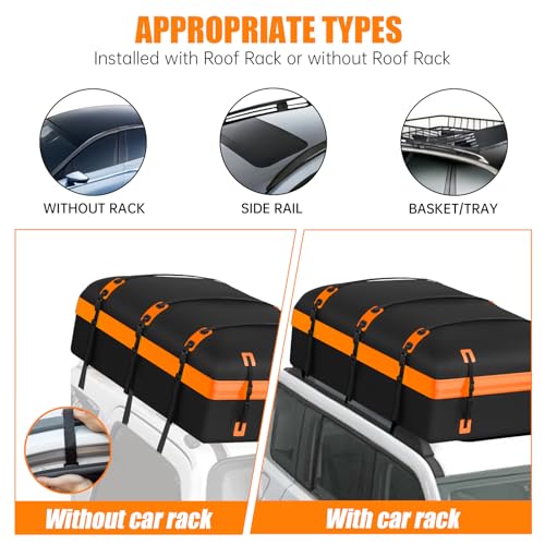 Image of Car Rooftop Cargo Carrier Bag, 30 Cubic Feet Waterproof Soft-Shell Car Roof Bag for All Vehicle with /Without Rack, Include Anti-Slip Mat, Reinforced Straps, Door Hooks Luggage Lock (Orange)