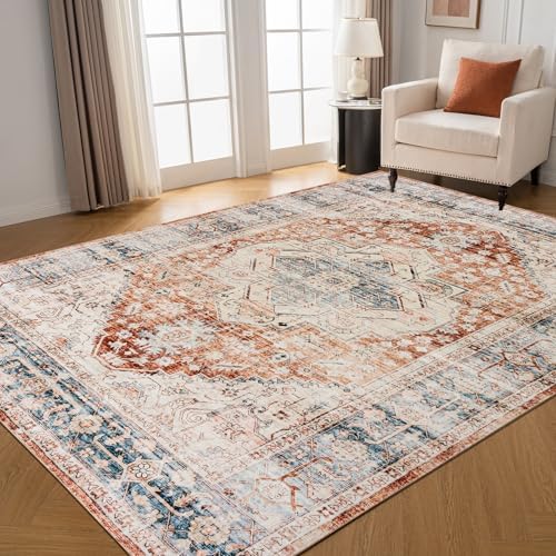 Area Rugs for Living Room - Machine Washable Non Slip Vintage Rug for Bedroom - Low Pile Lightweight Print Floor Carpet for Dining Room,Home Office (Vintage Blush, 4'x6')
