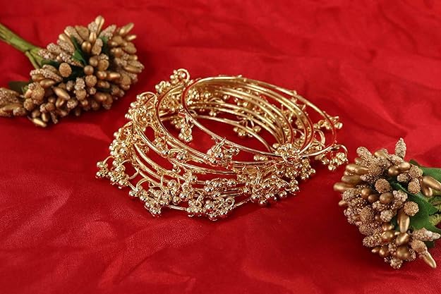 Image of Zaya Ethnic Wear Bangles Gold-Tone Alloy with Musical Ghungroo Charms | Women Fashionable Jewelry | Designer Bracelet Bangles For Girls | Viral Kashmiri Chudiya for Weddings, Festivals & Parties
