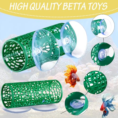 Image of Honeydak 2 Pcs Betta Fish Tank Accessories Betta Tunnel Fish Toys Safe Hollow Hammock Cave Aquarium Decor with Suction Cups for Small Shrimp Reptile Guppies(Green,Hideout Tube)
