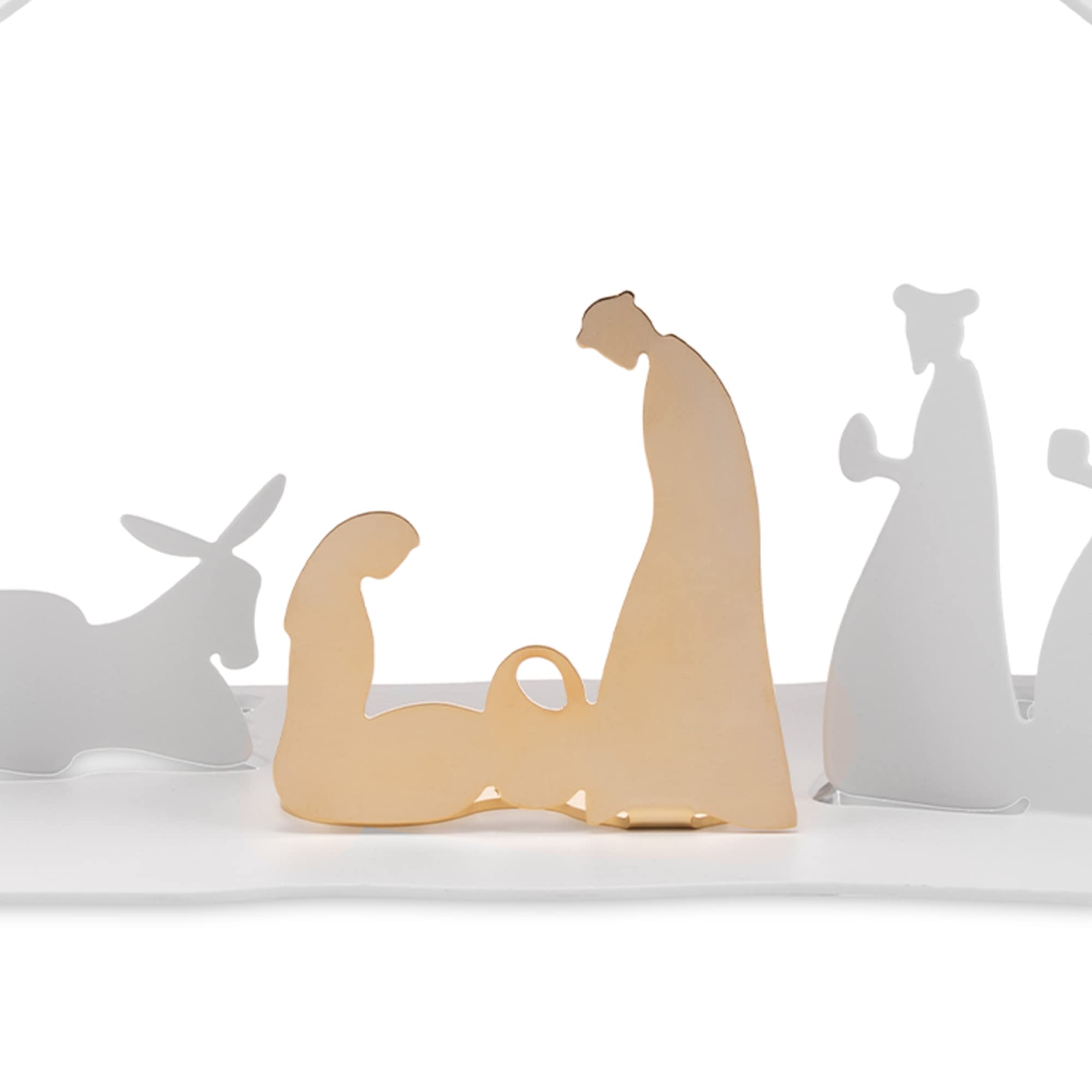 Alessi Bark Crib BM09 W – designerska szopka bożonarodzeniowa reprodukcja ze złotymi detalami, stal szlachetna, biała