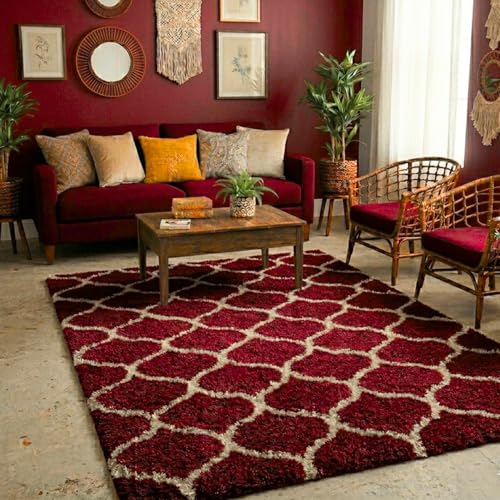 Image of Ultra Premium Shaggy Polyester Micro Rug | Super Soft Fluffy Carpet | Non-Slip Washable Area Rug for Bedroom Living Room - (Maroon M, 5x7 feet, Rectangular)