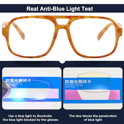 Image of Mirkcittle Retro Square Aviator Blue Light Blocking Glasses for Women Men Oversized Pilot Eyeglasses Fake Nerd Frame