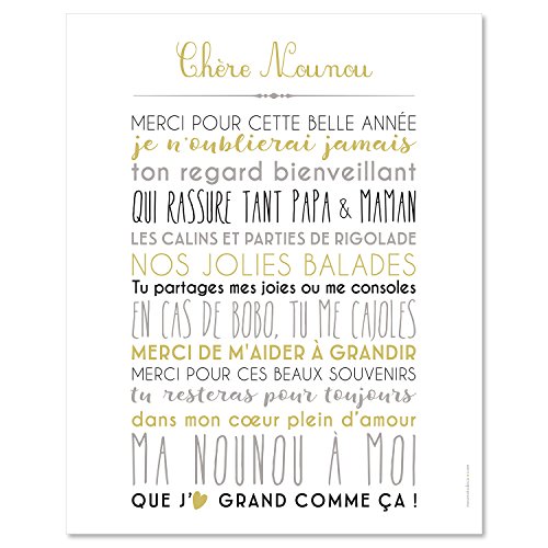 Mes Mots Déco POST-NOU-4050-001 Chère Nounou Décoration Murale Toile Blanc 40 x 50 x 1 cm