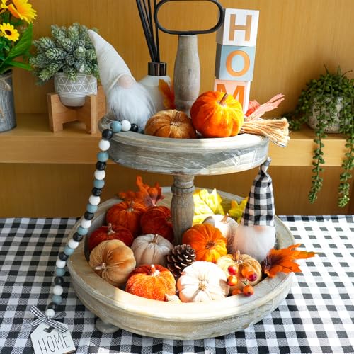 Image of Winlyn Set of 12 Small Faux Fall Harvest Velvet Pumpkins Decorative Fabric Foam Pumpkins in Rust Orange Champagne Gold 3 inch for Autumn Farmhouse Wedding Halloween Thanksgiving Table Centerpiece Decor