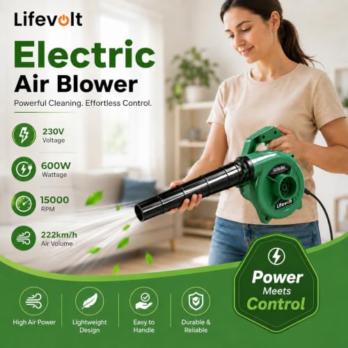 Image of 600W Air Blower for Dust Cleaner for Home | 15000 RPM High-Speed Electric Air Blower with Copper Motor | Blower for Cleaning Home, Office, Car, Computer etc. | Portable Dust Cleaning Machine