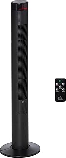 HOMCOM Oscillating Tower Fan with Remote Control, 12H Timer, 3 Speed, 4 Modes, Quiet Cooling Fans, Electric Floor Standing Fan for Home Bedroom Office, Black