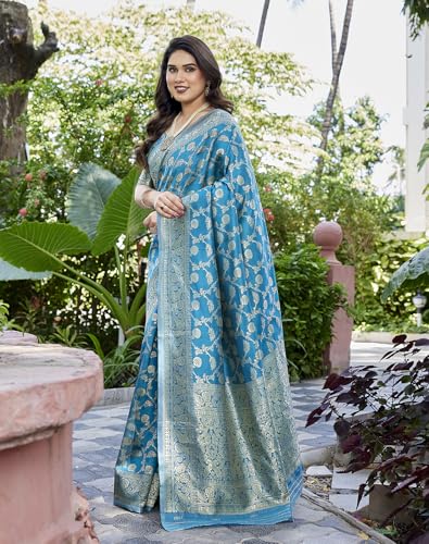 Image of Yashika Women's Trendy Pure Banarasi Kanjivaram Saree with Blouse Material