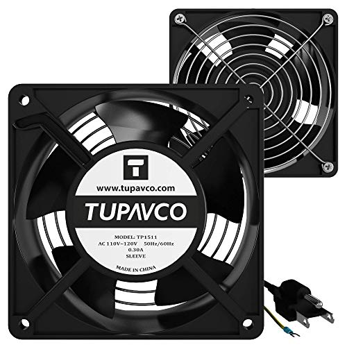Best Deal Product Network Cabinet Fan (Dual 2pc Kit for Server Rack Cooling) Pair of Ultra Quiet Roof Rackmount Muffin Fans 120mm 4in Noise Level 40dBa Steel Frame Ventilation with 110V AC/Ground Cable -Tupavco TP1511