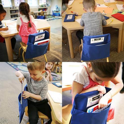 Image of Seat Sack Student Chair Storage Pocket - 15 inch, Double Pocket, Classroom Organizer for Student Desks, Durable Over-the-Chair Storage, Black, 25-Pack Classroom Set
