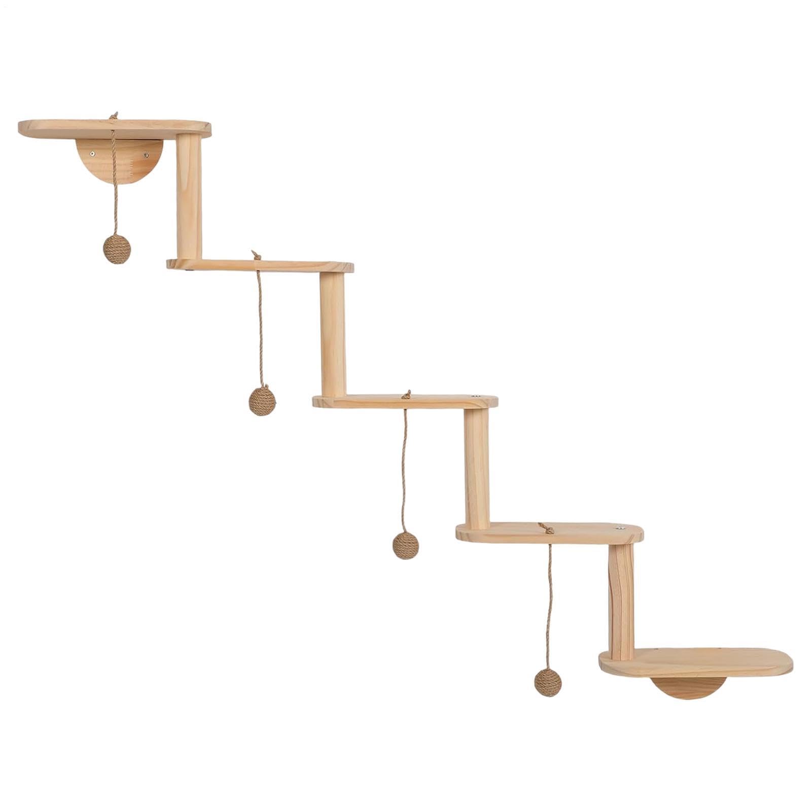 Katzenwandtreppe Katzenklettermöbel mit Kratzbett aus Holz, Natur