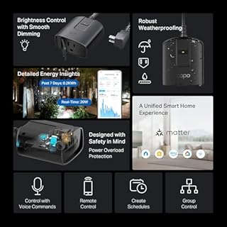 Tapo Outdoor Smart Dimmer Plug for Outdoor Lights, Matter, Energy Monitoring, App Control, IP65 Weather Resistant, Works with Siri, Alexa, Google, ETL Certified, 150WLED/CFL, 2.4GHZ WiFi Only, P430M