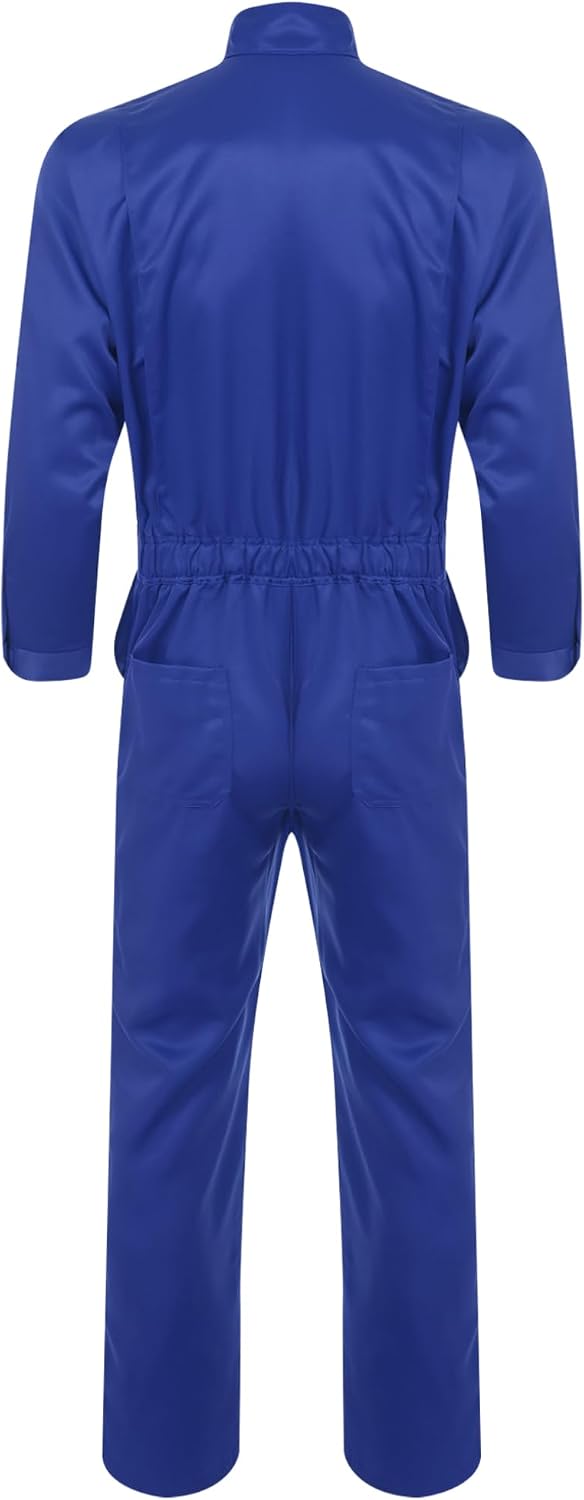 Hularka Men's Long Sleeve Coverall Stand Collar Front Zipper Work Overalls Workshop Uniforms