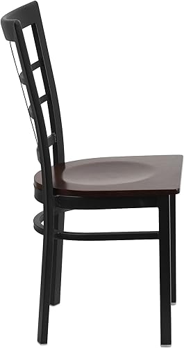 Miniatura 6 de Flash Furniture HERCULES Series - Silla de restaurante de metal con parte trasera de ventana negra, asiento de madera de nogal
