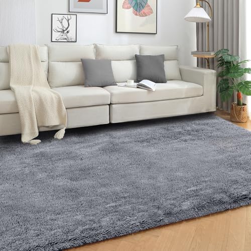 SOANNY Living Room Area Rug, Grey Large Luxury Soft Fluffy Shaggy Carpet for Bedroom Dorm Bedside Lounge Office Non-Slip - Image 2
