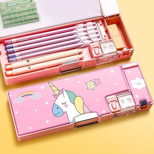 Image of Multifunctional Pencil Box for Kids,Space Theme Pencil Case,Magnetic Pencil Box,Pop Up Pencil Box with Buttons,Theme Return Gifts for Kids,Boys&Girls,Multicolor (Unicorn Compass Box 3)