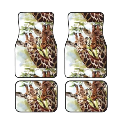 Alfombrillas para coche antideslizantes juego de 4 de neopreno lavable diseño jirafa en acuarela