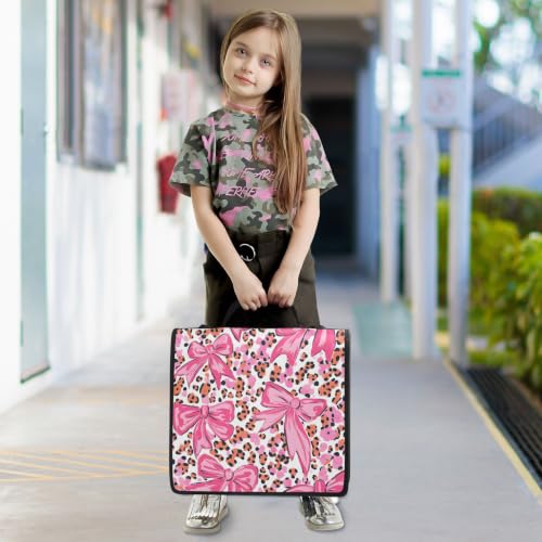 Image of 3 Ring Zipper Binder with Shoulder Strap Pink Bow Leopard Print 1.5 inch Binders Keeper Large Capacity Multi Pockets for School Office Supplies