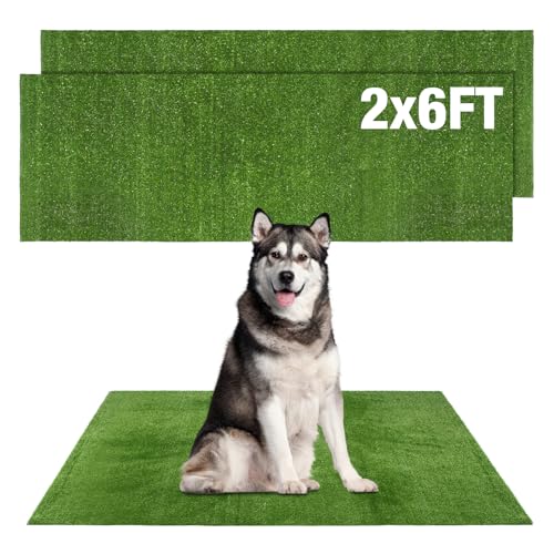Image of GLOBREEN Fake Grass Pee Pads for Dogs Potty Training, 2 PCS Replacement 2FT X 6FT Artificial Turf Outdoor Rugs for Pets Patio Balcony, with Drainage Hole