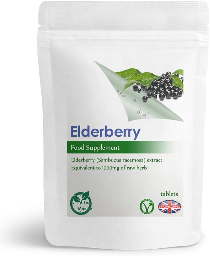 100 x Elderberry (Sambucus) Extract 1000mg Tablets, Cholesterol, Heart Support, Antioxidant